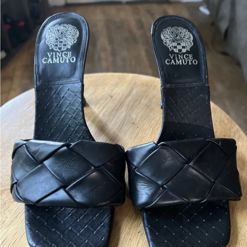 Vince Camuto Black Woven Slide Sandals